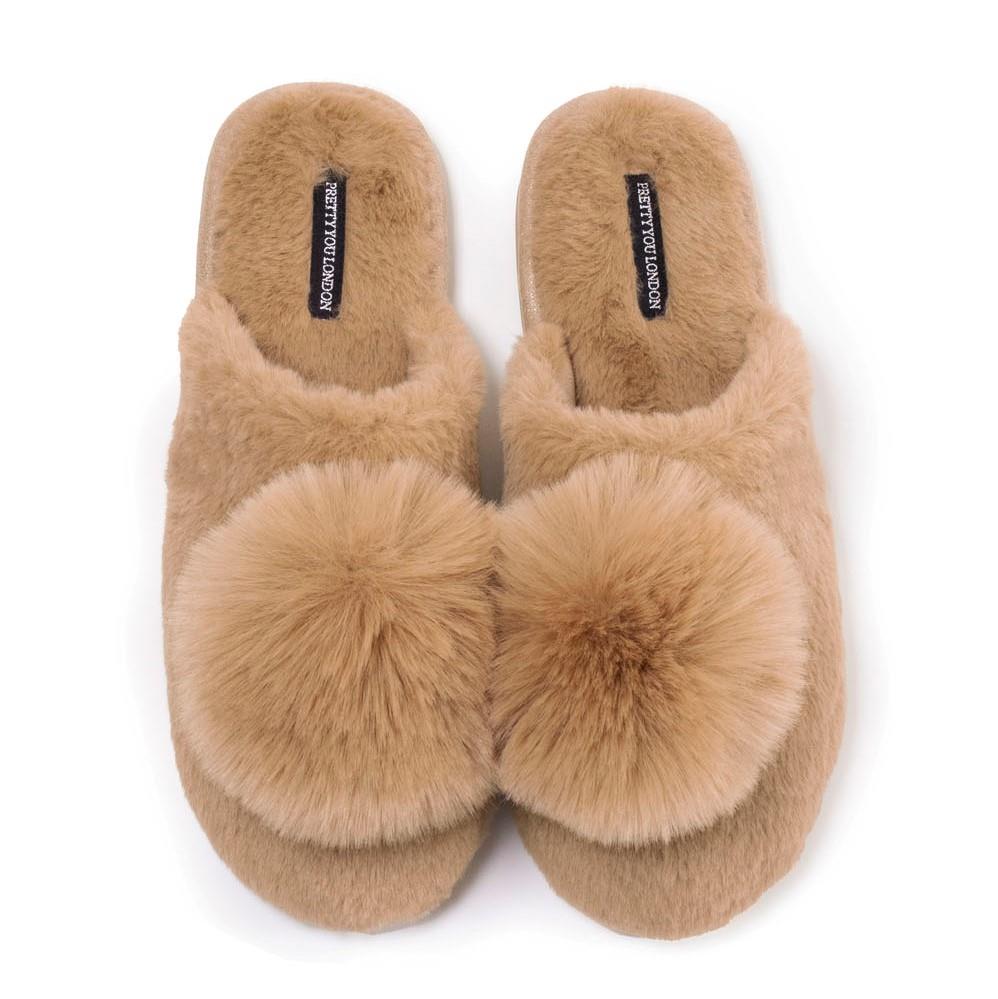 Pretty You London Danni Pom Pom Mule Slippers